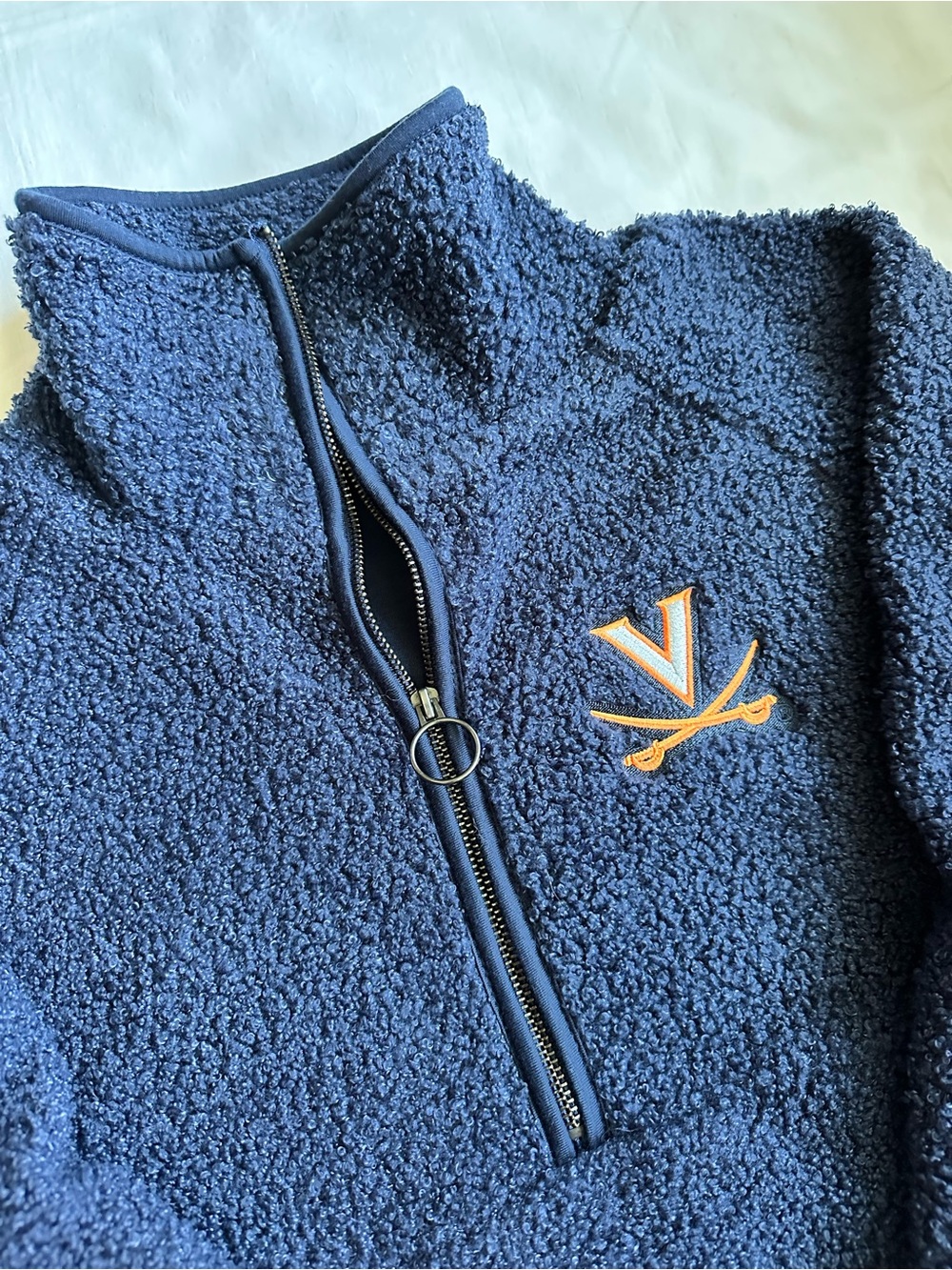 Navy Blue UVA Cavaliers Sherpa Quarter-Zip Pullover Cotton Lined Cozy Fall